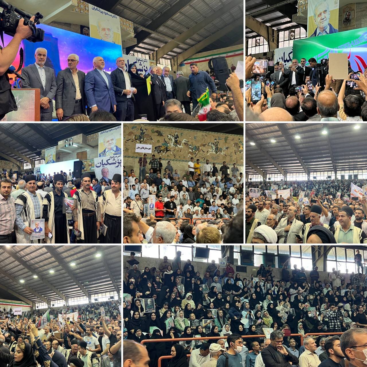 تصاویری از شهید رئیسی و امیرعبداللهیان در میتینگ انتخاباتی مسعود پزشکیان در اصفهان /دختران و زنان آمدند